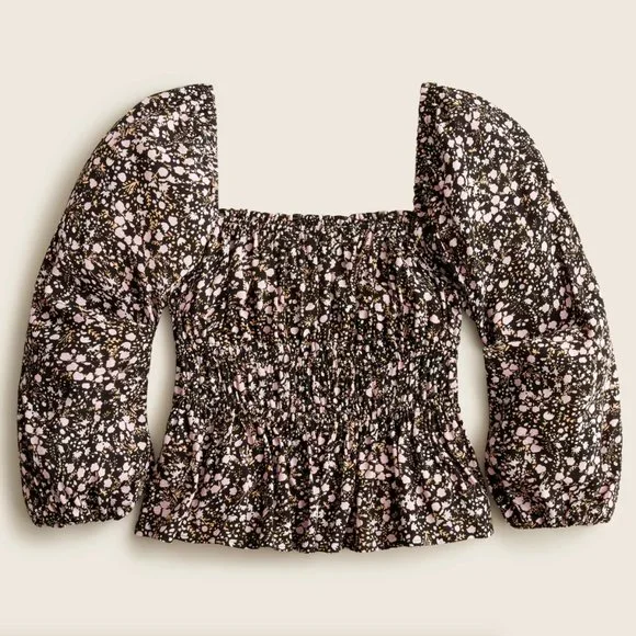 J. CREW Puff-Sleeve Drapey Crepe Top in Fall Garden Floral {3J13} - Picture 2 of 7